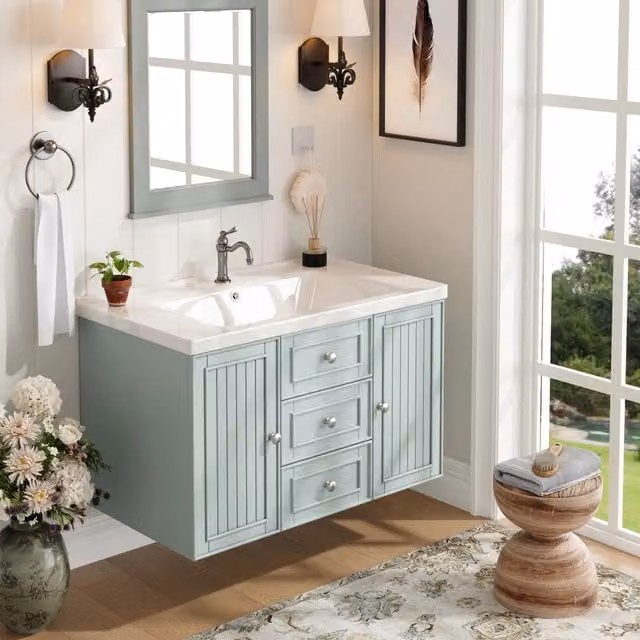 Mobile da bagno sospeso REDOM verde con lavabo in ceramica L: 78,5 cm, P: 46 cm, H: 46,8 cm