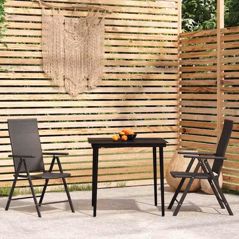 Set Mobili da Pranzo da Giardino 3 Pezzi vidaXL in Acciaio Verniciato Nero e Vetro con Piano Pieghevole