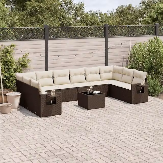 Set Divani da Giardino 11 pz con Cuscini Polyrattan Marrone 3220682