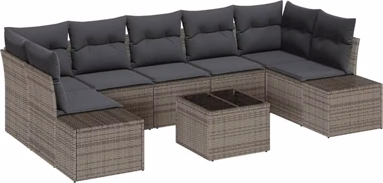 Set Divano da Giardino con cuscino 8 pcs Grigio polyrattan