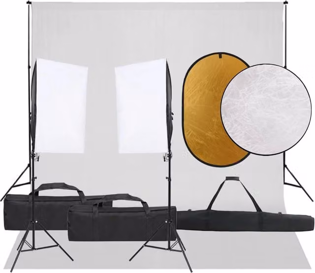 Kit per studio fotografico con illuminazione fondale e riflettore nero 02_0042451