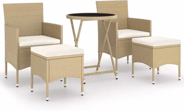 Set Bistrot da Giardino 5 pz | Set Salotto da Giardino Polyrattan e Vetro Temperato Beige
