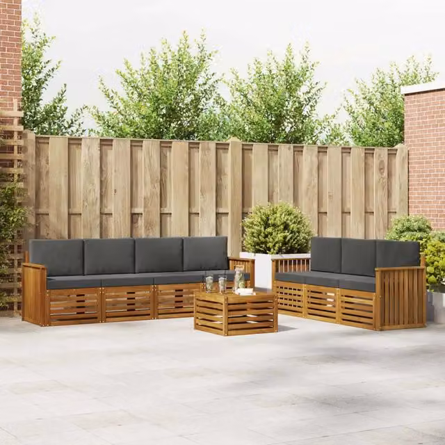 Set divani 8 pz Naturale e Antracite Legno di Acacia Massello 3374487