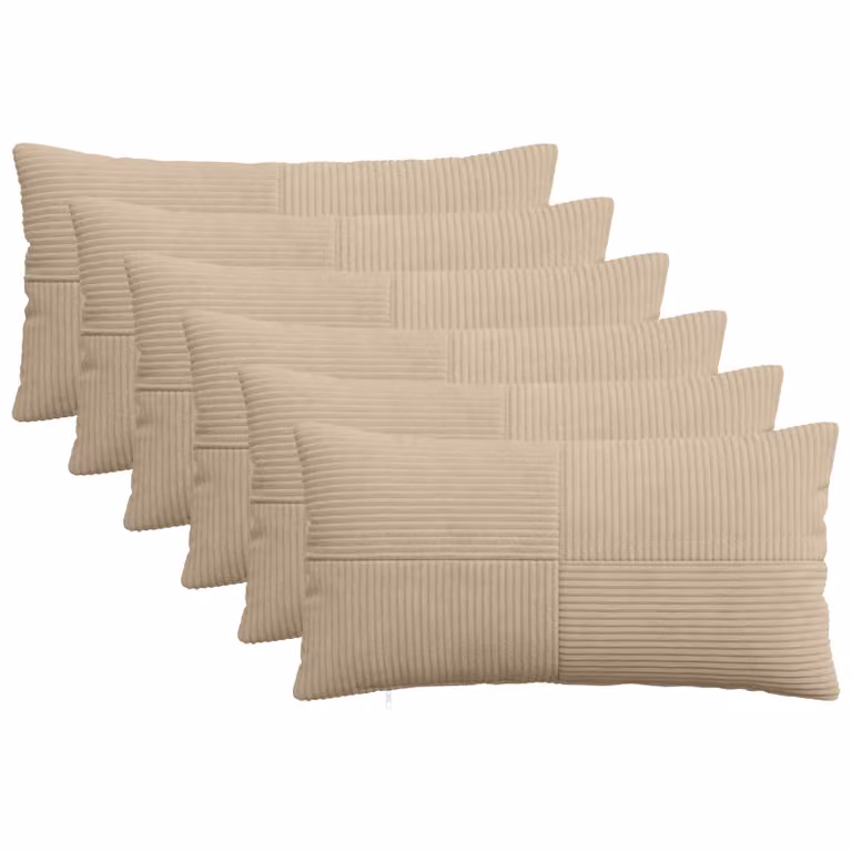 Set di 6 federe vidaXL ALMELO in velluto a coste, colore tortora, L: 80 cm x P: 40 cm