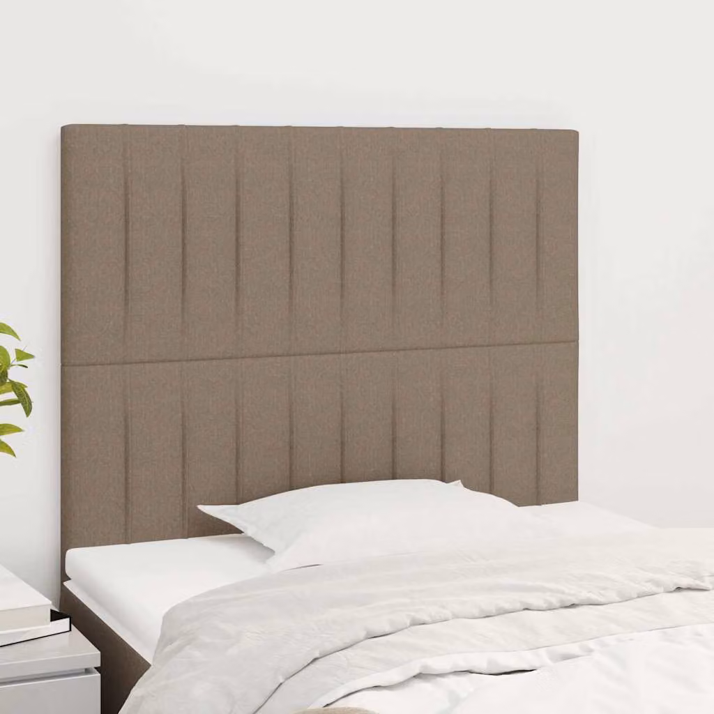 Testiera per letto vidaXL in tessuto tortora con struttura in legno, L: 90 cm, P: 5 cm, H: 118-128 cm
