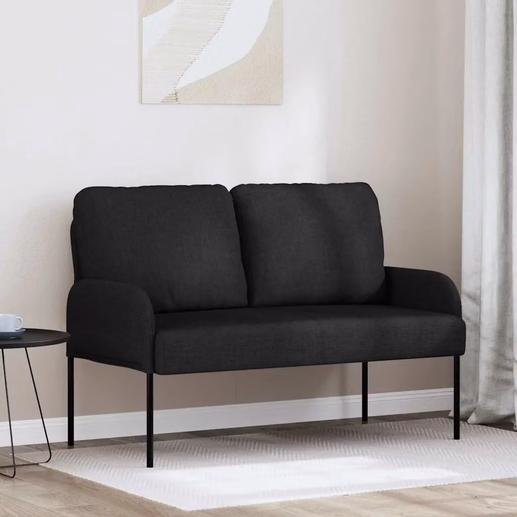 Divano da soggiorno minimalista in tessuto nero con cuscini inclusi L: 115 cm, P: 80 cm, H: 56 cm – 2