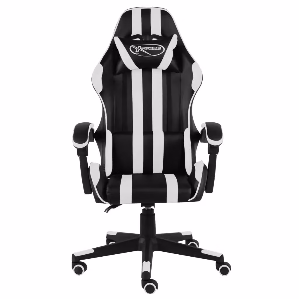 Sedia da Gaming Sportiva in Similpelle con Poggiatesta e Braccioli, Nero e Bianco – 2