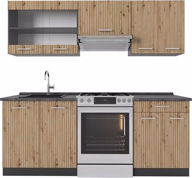 Cucina componibile moderna Vicco R-Line in rovere e antracite L: 200 cm