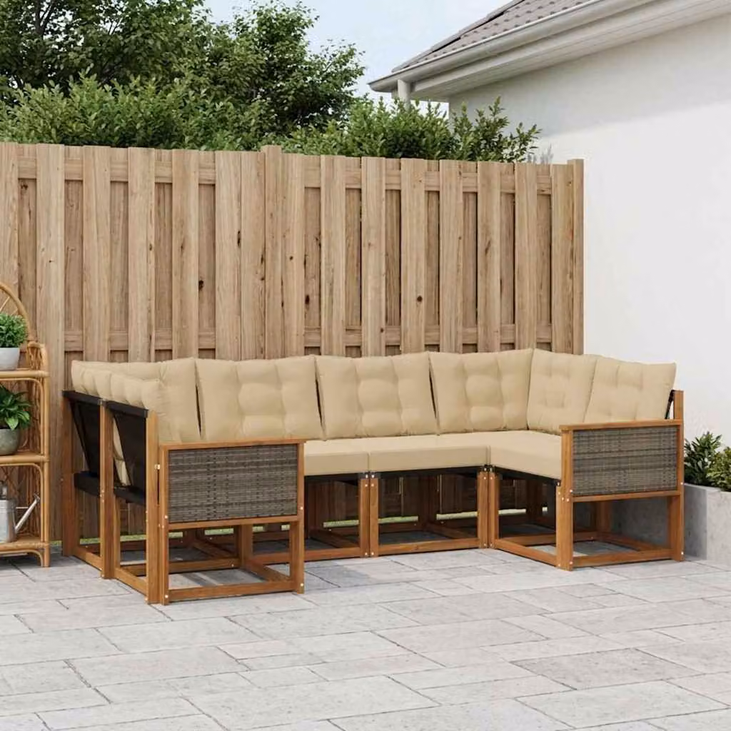 Set di divani da esterno vidaXL 6 pz in legno di acacia con cuscini beige e marrone