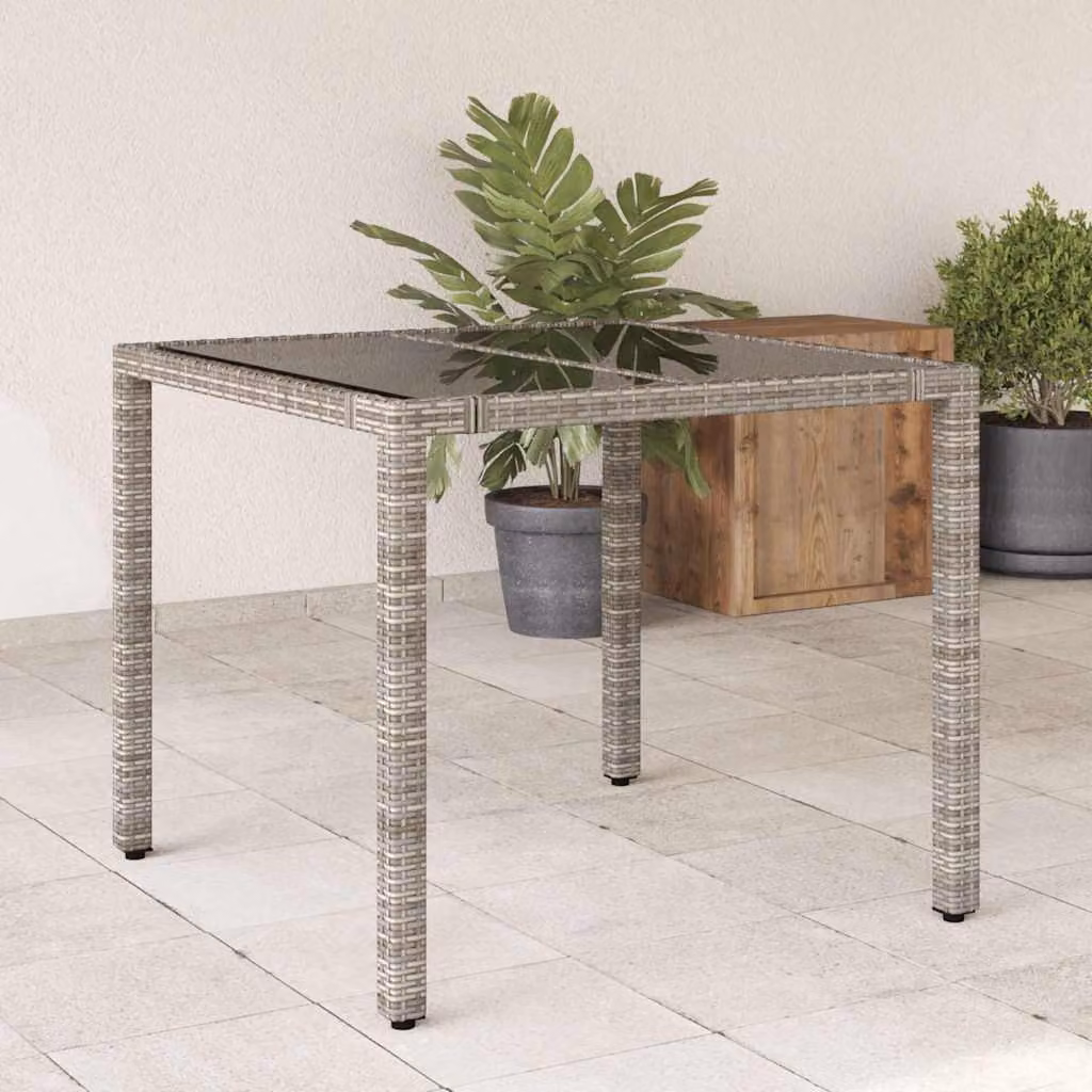 vidaXL Tavolo da giardino quadrato in polyrattan e vetro con piano grigio L 90 cm x P 90 cm x H 75 cm