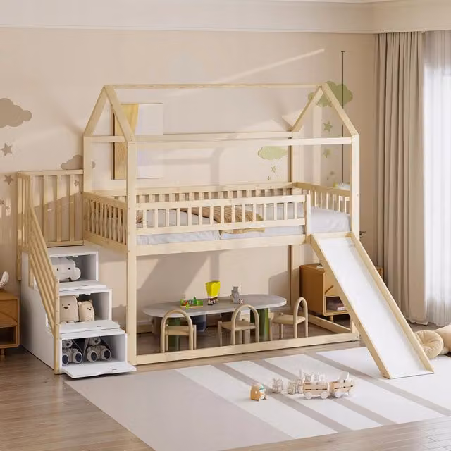 Letto a castello 90x200 - Xylo - Scivolo e ripostiglio in legno