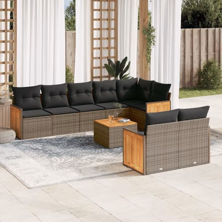 Maison Exclusive - Set da giardino 9 pezzi con cuscini Grigio Polyrattan