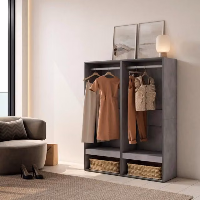 Armadio Aperto, 120x35x145cm, Camera da letto, Vestiti, scarpe, grigio cemento RF3489