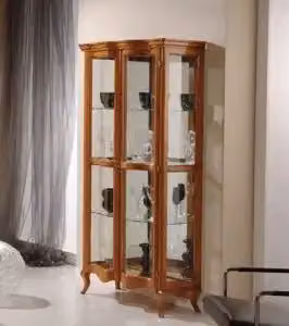 Vetrina Le Dune KIVIO in legno massiccio di tiglio con ante in vetro, colore noce scuro, H: 186 cm, L: 89 cm, P: 44 cm