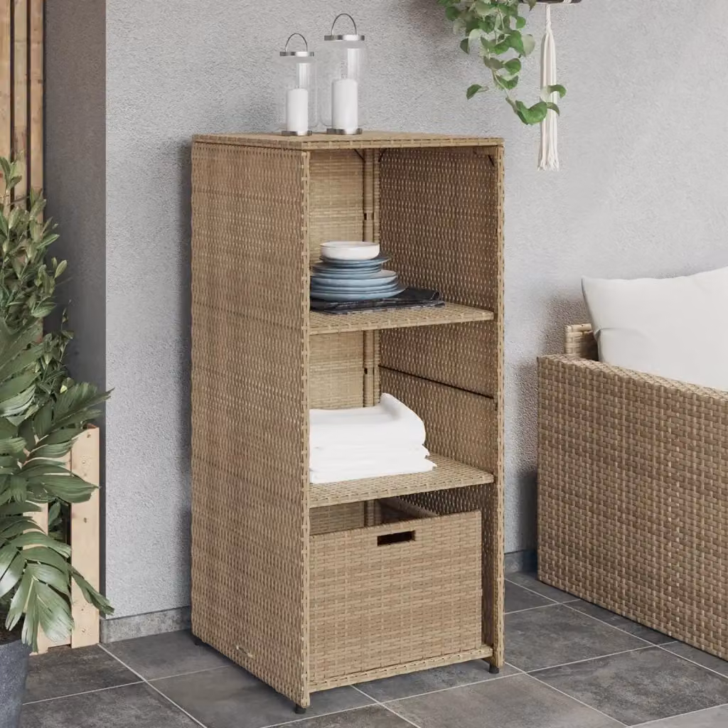Armadietto Portaoggetti da Giardino Design In in Polyrattan e Metallo Beige L: 50 cm, P: 55 cm, H: 115 cm – 2