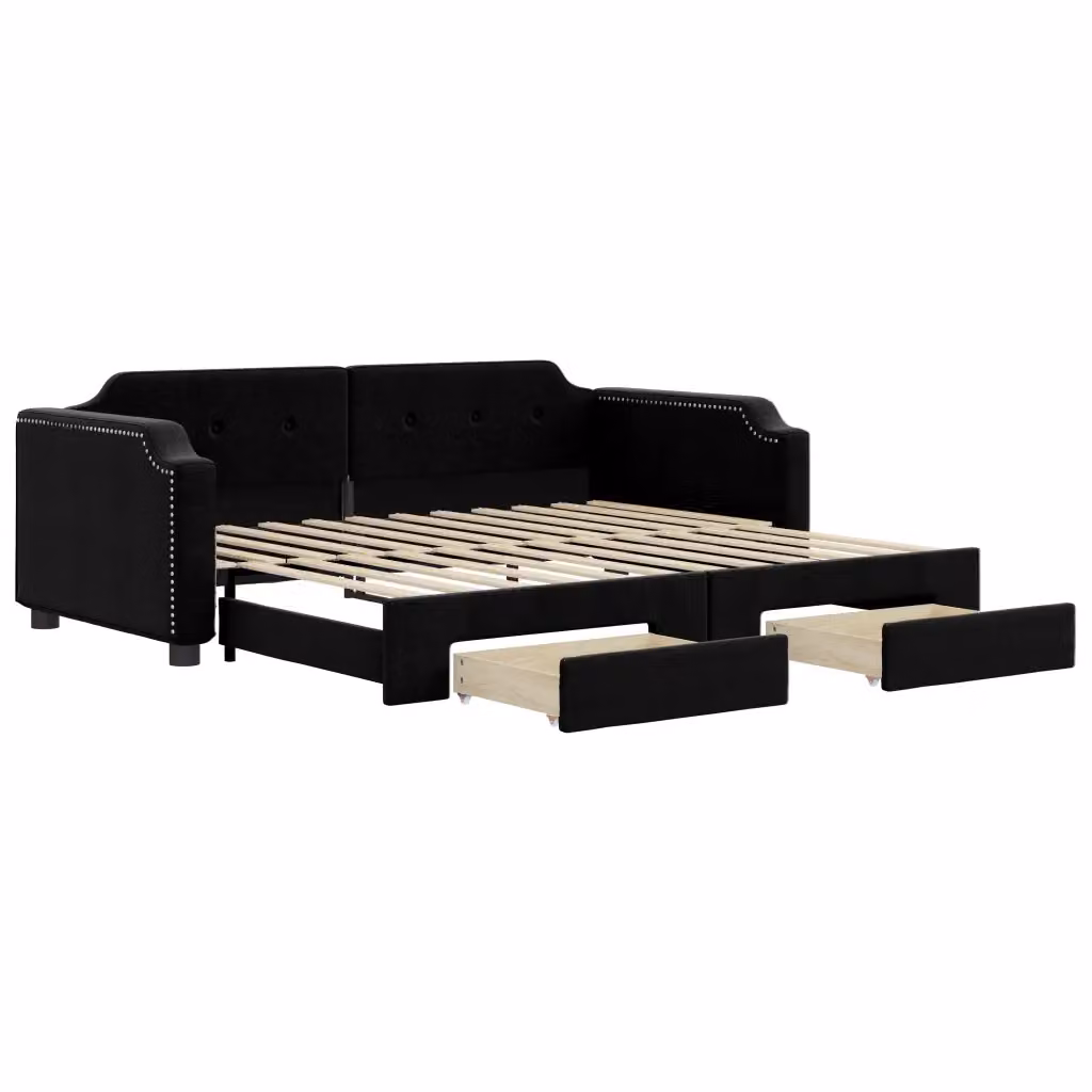 Divano Letto Estraibile con Cassetti vidaXL in Tessuto Nero L/P/H: 223 x 90 x 151 cm – 2