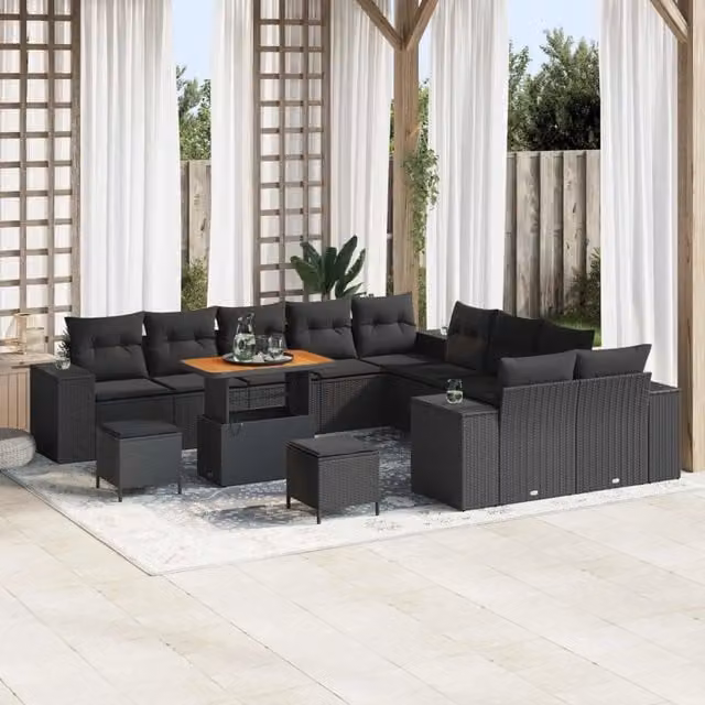 Set Divano da Giardino vidaXL 13 pz in Polyrattan e Legno di Acacia Nero