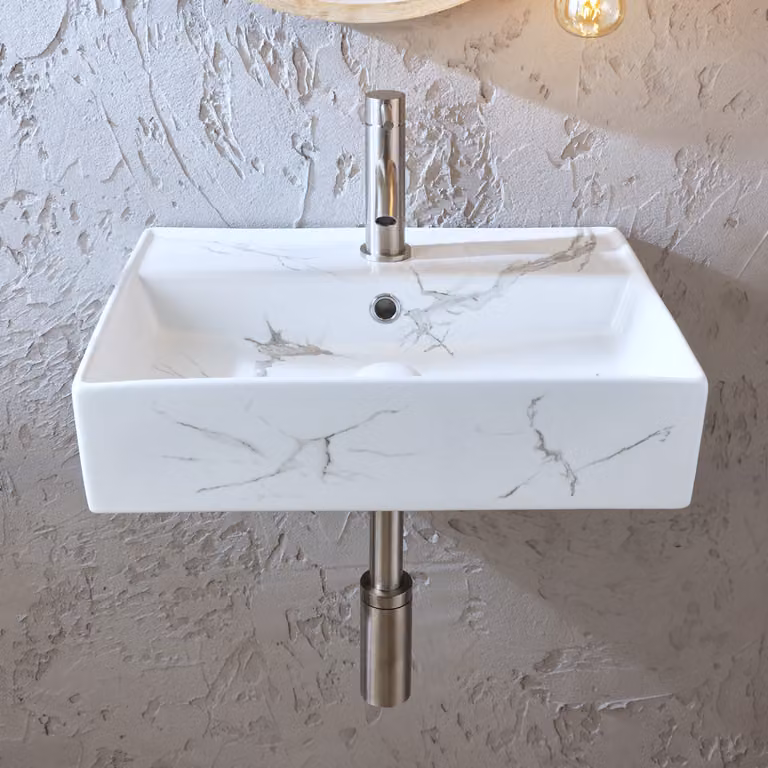 Lavabo Rettangolare Sospeso ad Effetto Marmo - 500mm x 350mm (1 Foro per la Rubinetteria) - Sandford