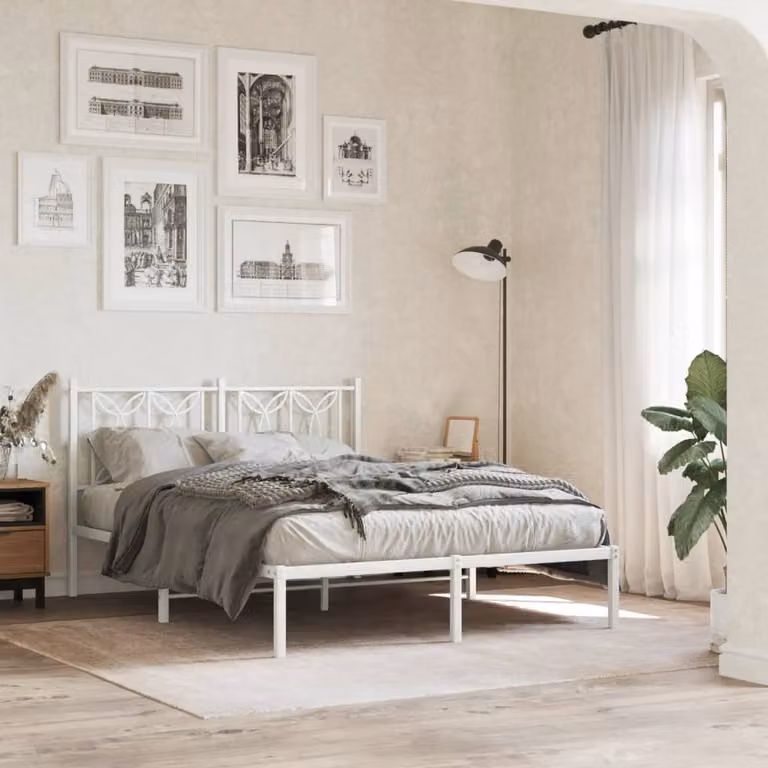 vidaXL Giroletto con Testiera in Metallo Bianco L: 142 cm, P: 196 cm, H: 90 cm