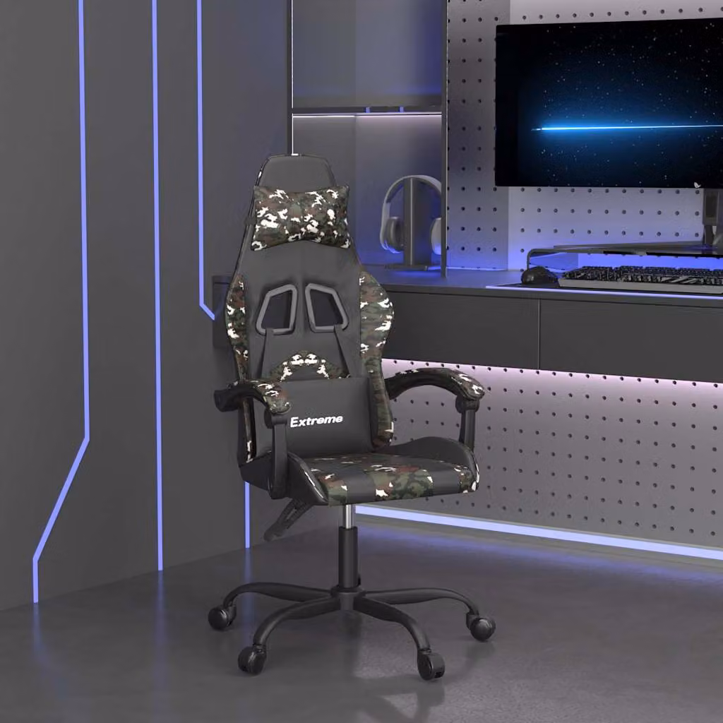 Sedia da Gaming vidaXL in Similpelle Nero e Multicolore con Poggiatesta e Ruote