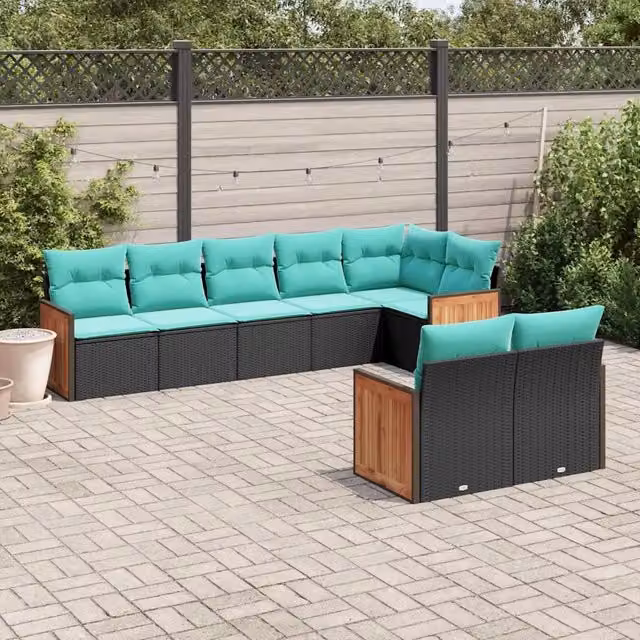 Set Divani da Giardino 8 pz con Cuscini Nero in Polyrattan 3227828