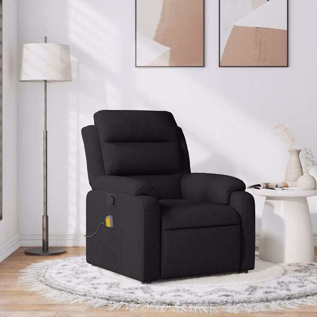 vidaXL Poltrona Relax Reclinabile Nera in Tessuto con Braccioli e Struttura in Metallo e Legno