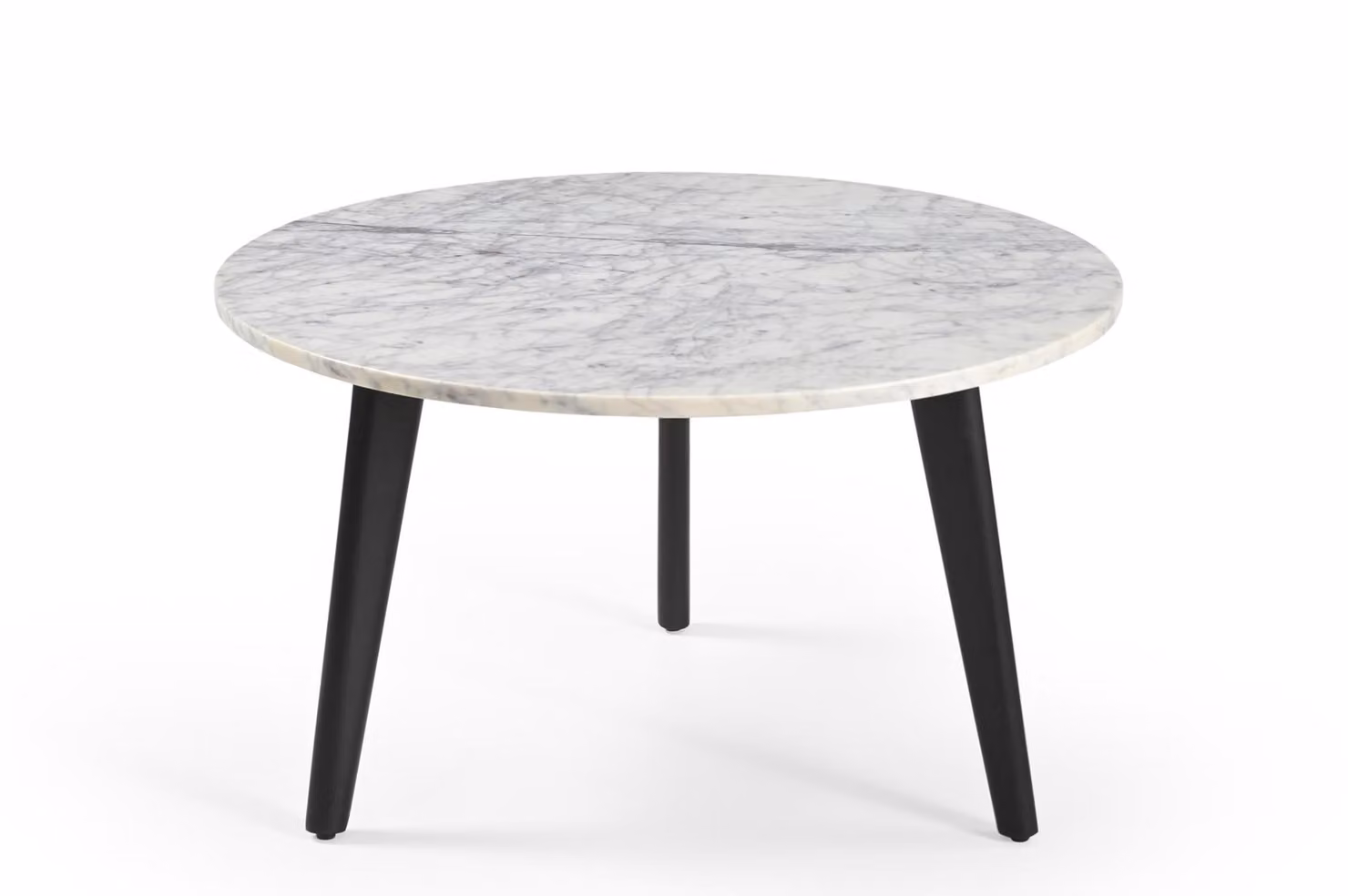 Marmoholz - Tavolino rotondo Modena Ø70 cm x H40 cm in marmo bianco naturale e legno di mango nero - tavolo moderno e in stile loft