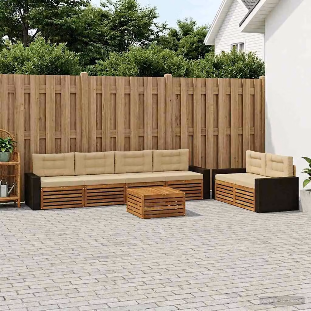Set di divani da esterno vidaXL 7 pz in rattan e legno di acacia, colore beige e marrone