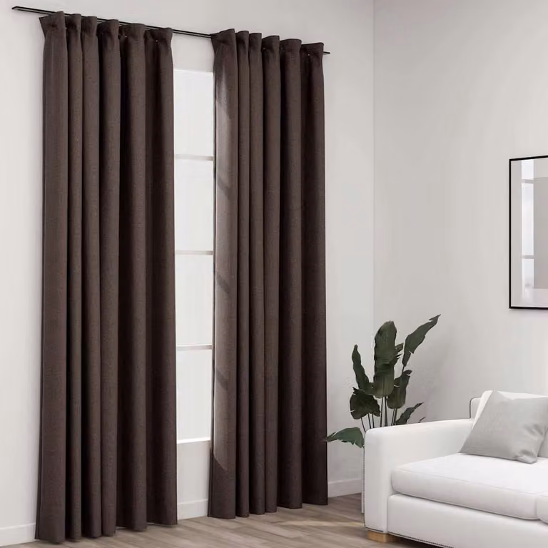 Set di 2 tende oscuranti vidaXL con effetto lino e ganci, colore talpa, L: 140 cm, H: 245 cm