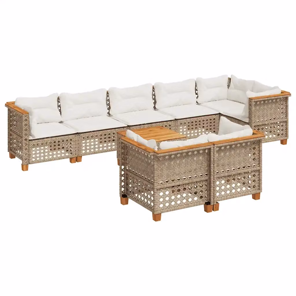 Set Divano da Giardino a L vidaXL in Polyrattan con Cuscini Beige e Tavolino da Caffè – 2