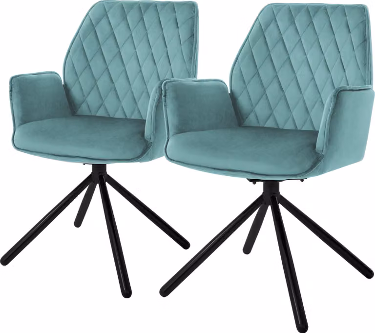 ML-Design 2x sedia da pranzo con braccioli e schienale, salvia, in velluto, girevole