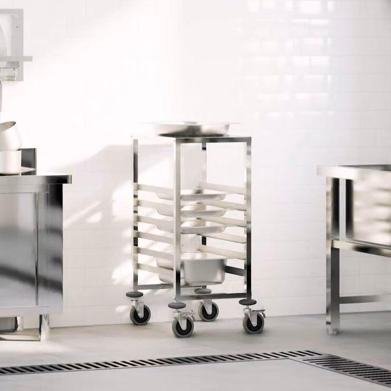 vidaXL Carrello Portateglie con 6 Contenitori GN, Colore Argento, L/P/H: 39 x 55 x 87 cm