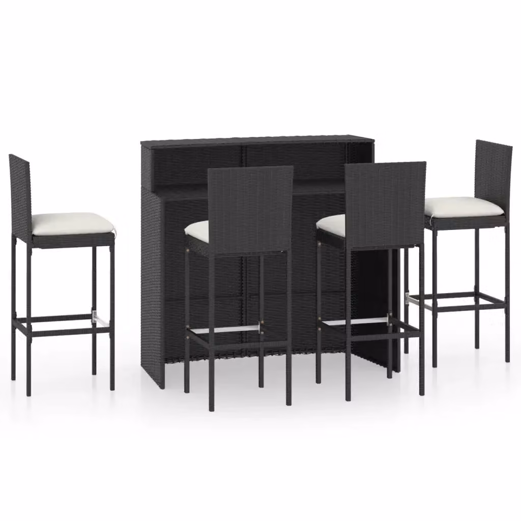 Set da Bar da Giardino vidaXL in Polyrattan Nero con 5 Cuscini – 2