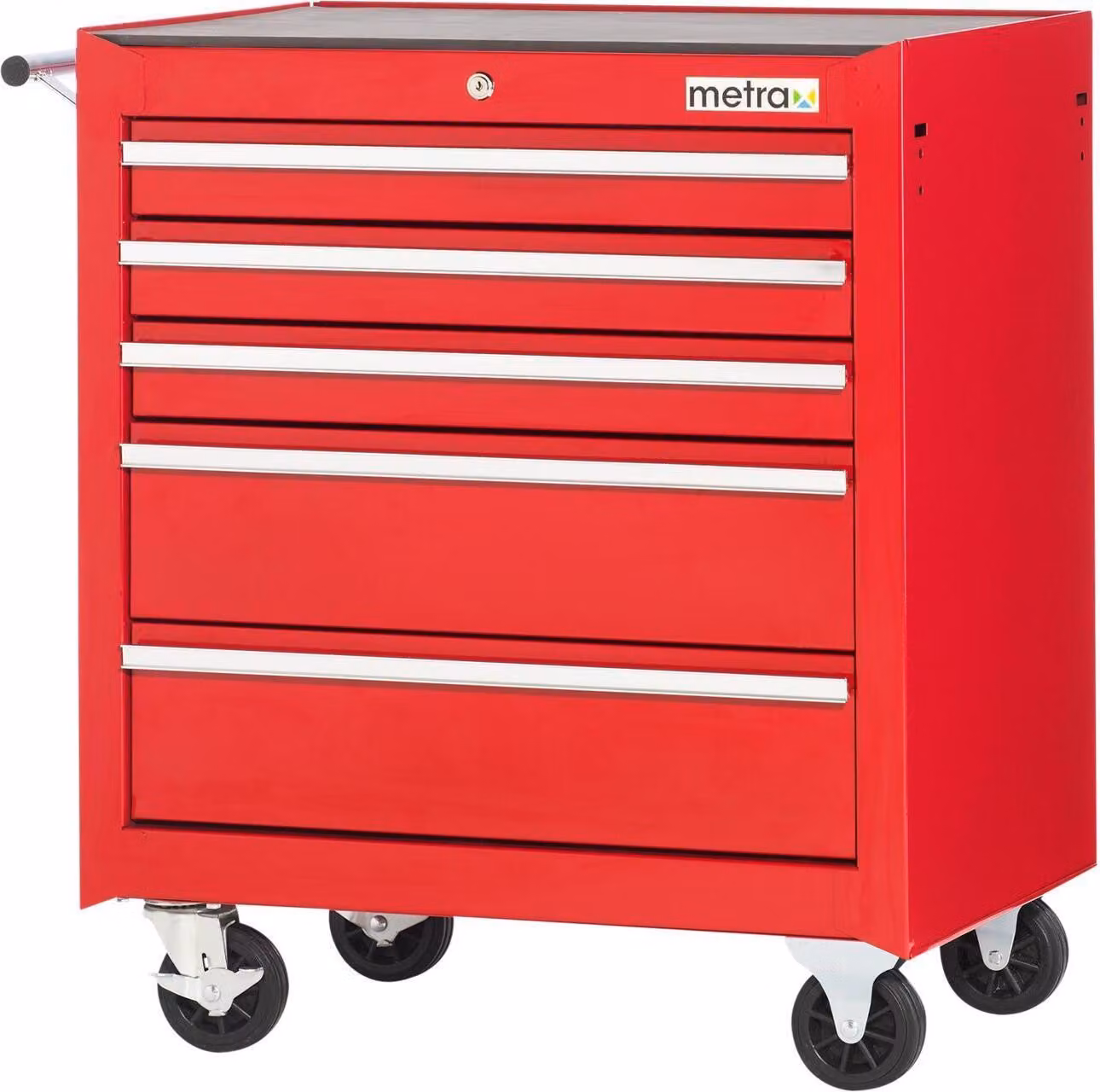 Carrello da officina con 5 cassetti, rosso