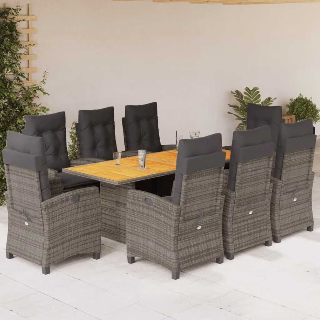 Maison Exclusive - Set da pranzo da giardino 9 pezzi con cuscini in polyrattan grigio