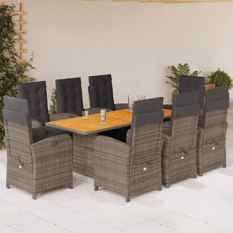 Maison Exclusive - Set da pranzo da giardino 9 pezzi con cuscini in polyrattan grigio