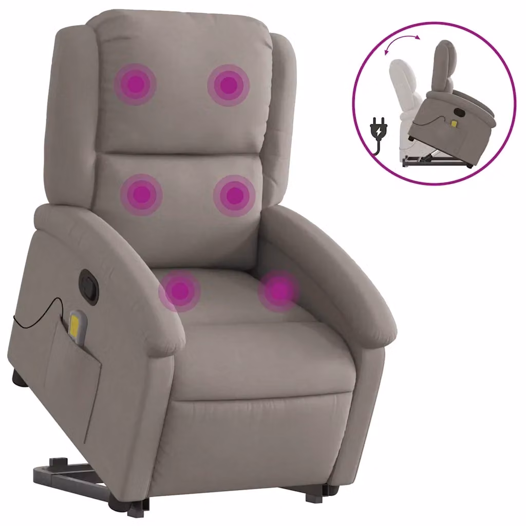 Poltrona Alzapersona Reclinabile con Assistenza Elettrica vidaXL in Tessuto Beige e Grigio – 2