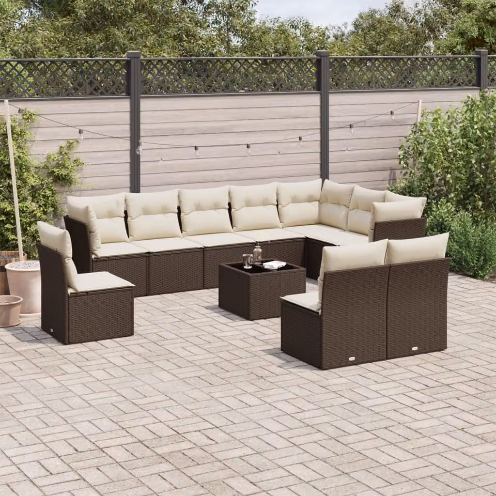 Maison Exclusive - Set Divani da Giardino 11 pz con Cuscini Polyrattan Marrone