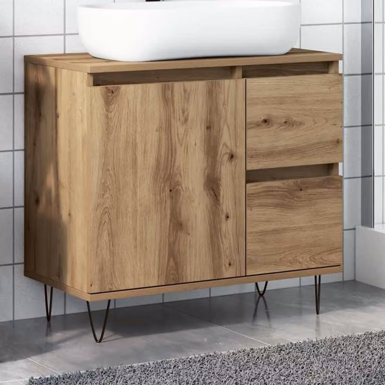Armadietto da Bagno Industrial vidaXL in Rovere e Metallo, L: 65 cm, P: 33 cm, H: 60 cm
