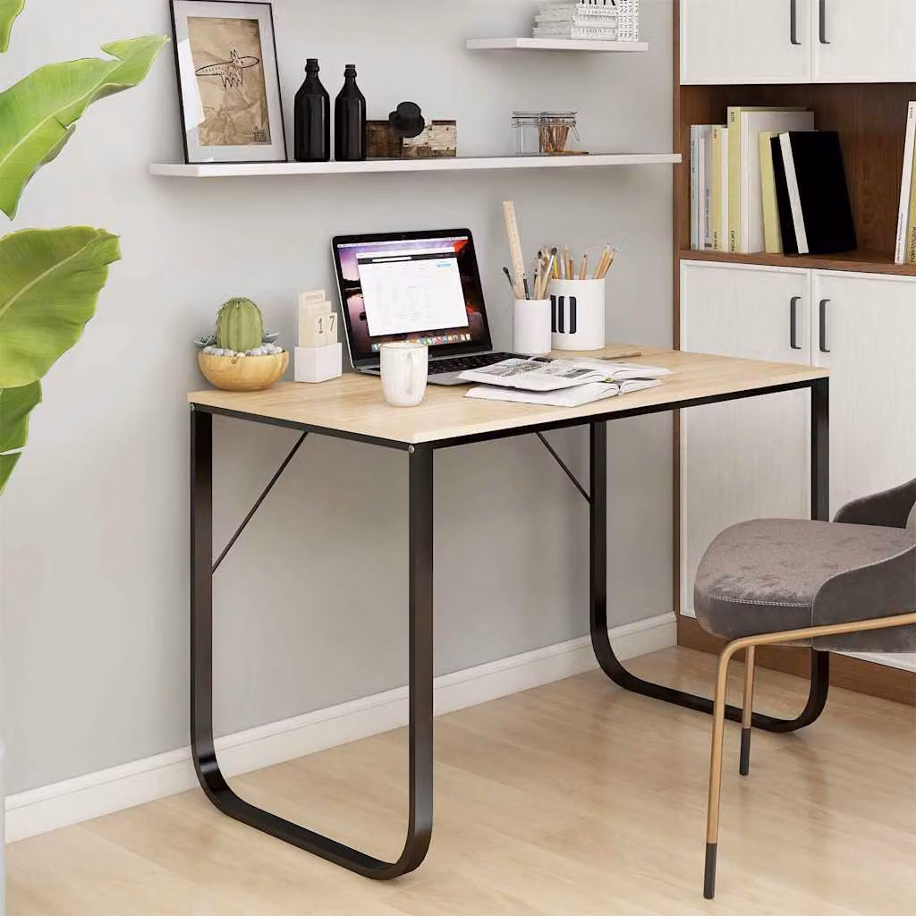 Scrivania Computer vidaXL in Legno e Metallo, Colore Nero e Marrone, L 110 x P 60 x H 73 cm