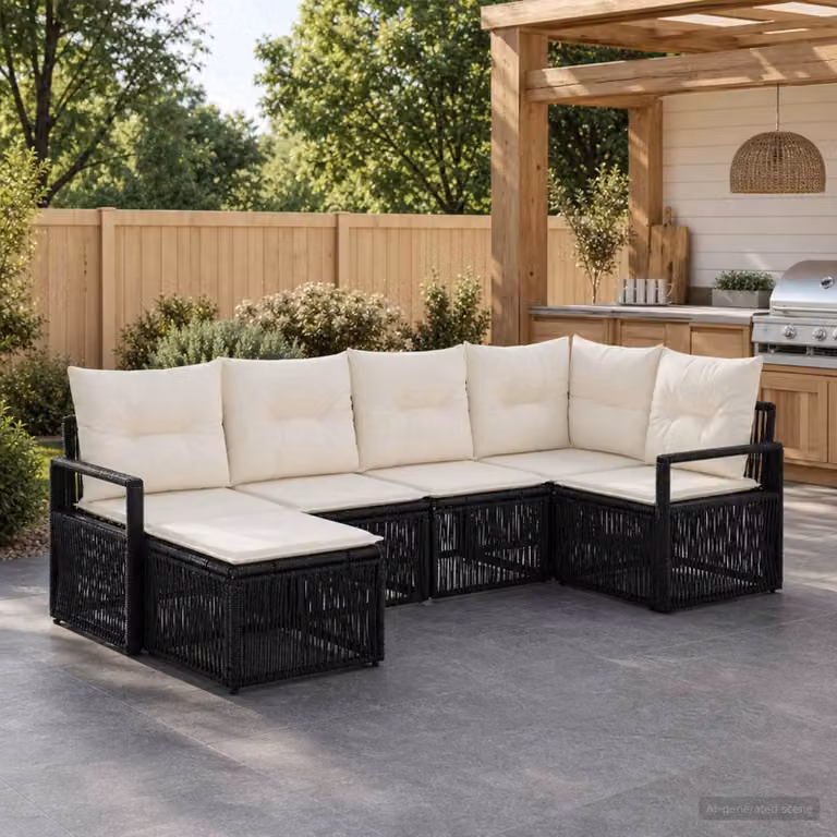 Maison Exclusive - Set da giardino composto da 6 pezzi, divano in rattan sintetico nero