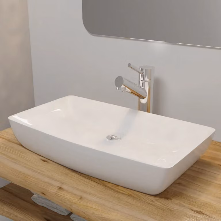 Lavabo in Vetroceramica Rettangolare bianco 71 x 39 cm
