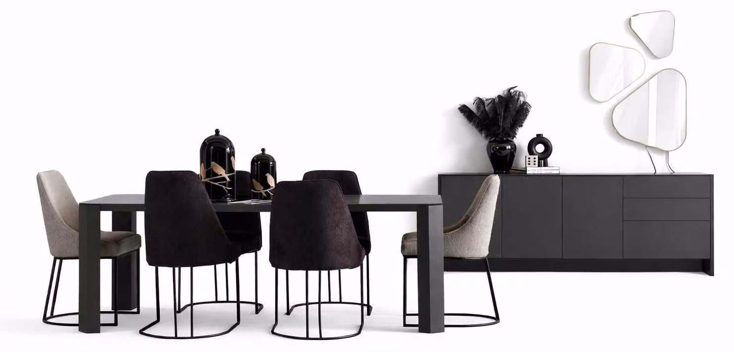 Tavolo da pranzo moderno con 6 sedie, set di mobili per la sala da pranzo, completo di credenza