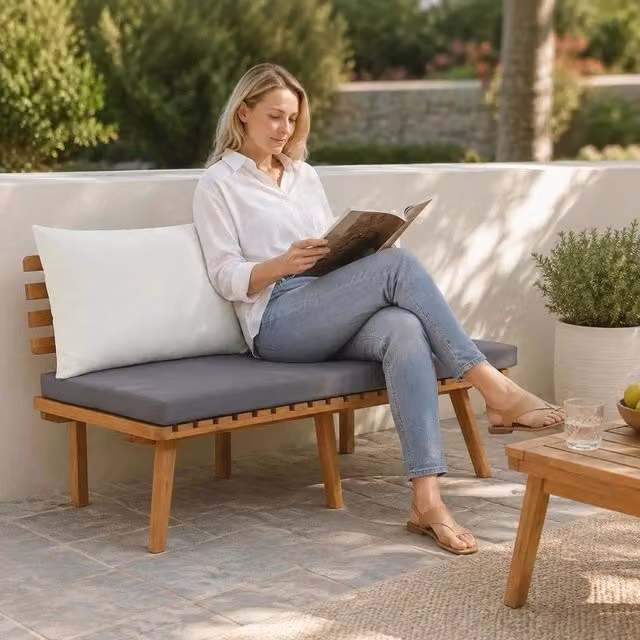 Garden Bench With Cushions, 115 Cm, Solid Acacia Wood