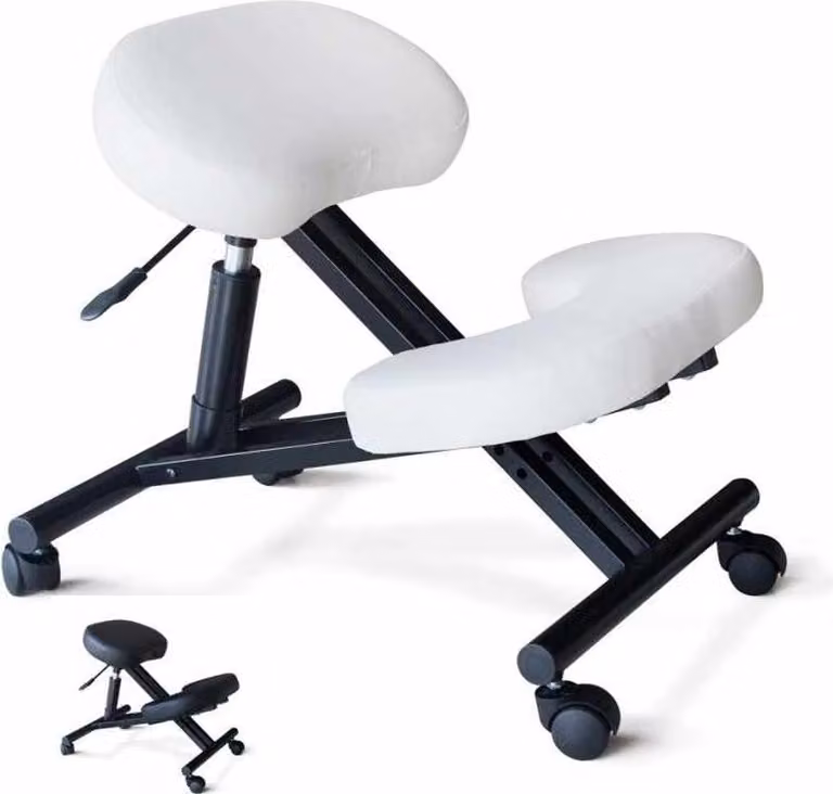 Sgabello ergonomico in metallo con cuscino Balancesteel - Bianco