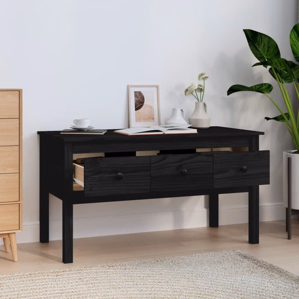 Maison Exclusive - Tavolino nero 102x49x55 cm in legno massello di pino