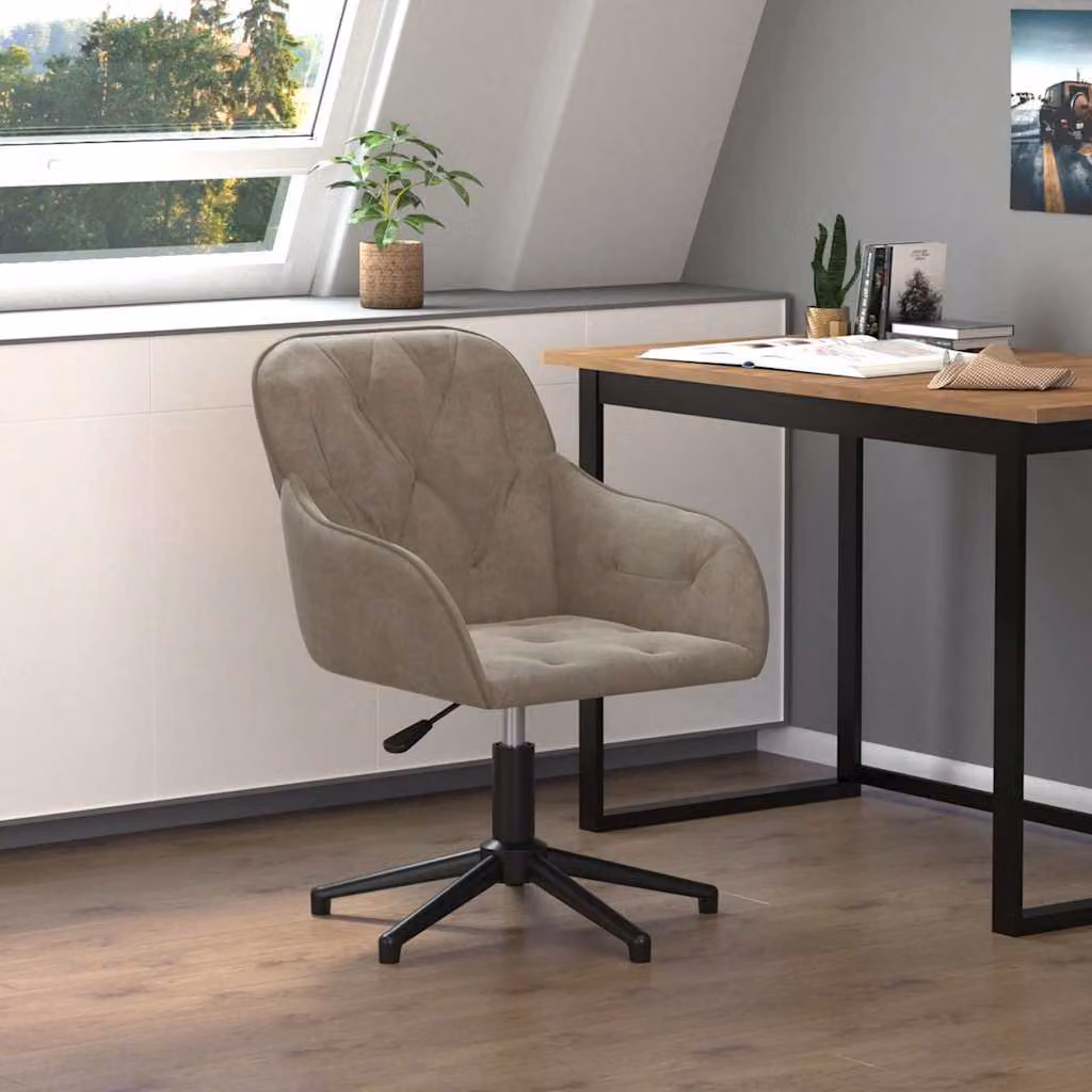 vidaXL Sedia da Ufficio Girevole in Velluto Grigio con Ruote e Struttura in Metallo e Legno