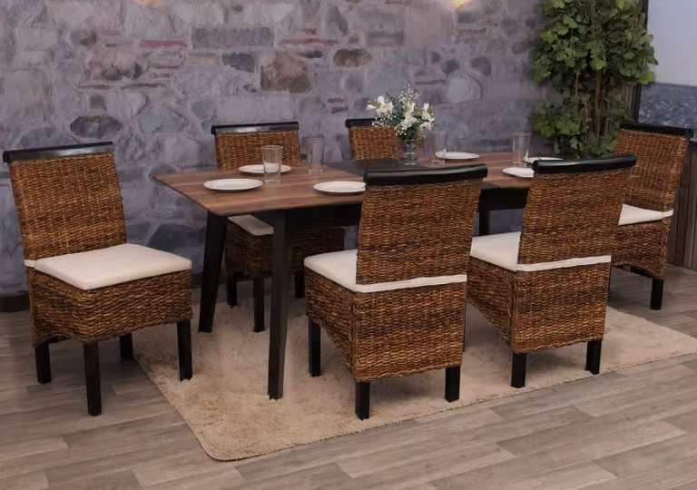 set di 6 sedie da pranzo in vimini Sedia M45 in vimini banana ~ scuro, con cuscino