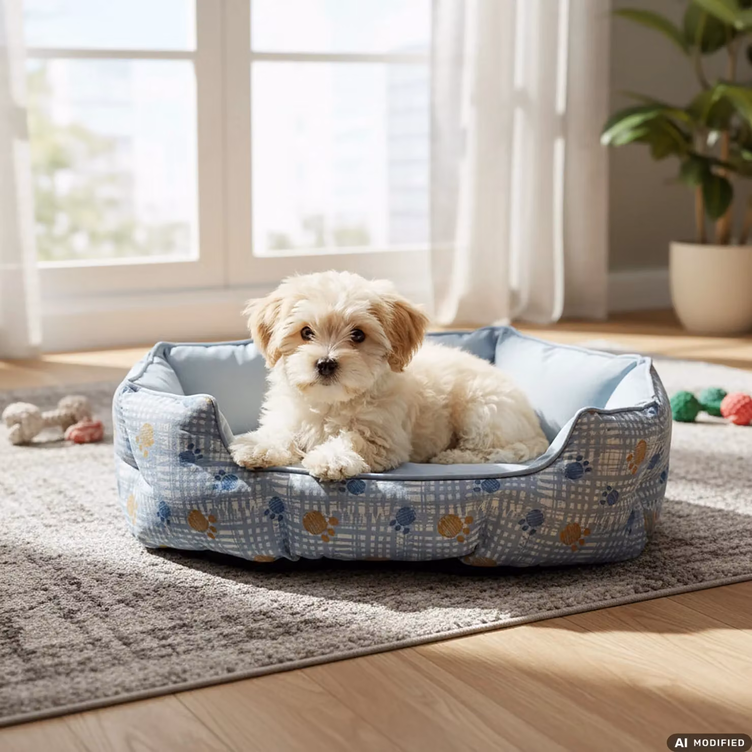 Pet Sitter Cuccia Ovale per Cani e Gatti in Tessuto Blu con Fondo Antiscivolo e Bordi Rialzati L: 70 cm, P: 55 cm – 2