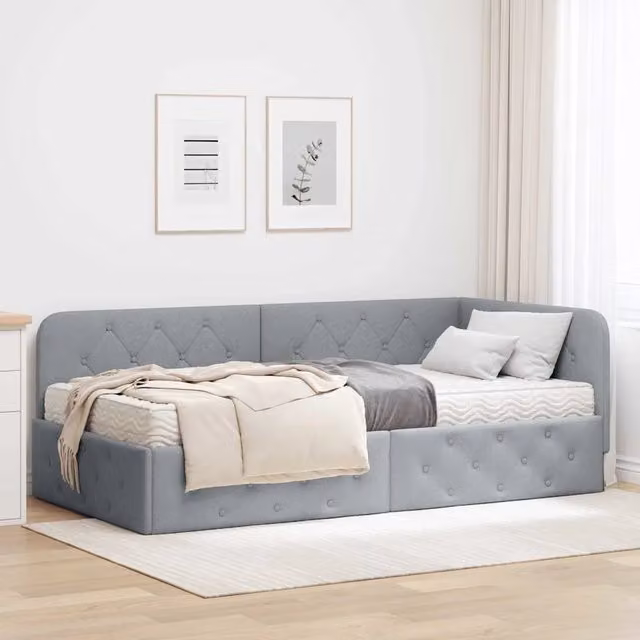 Letto ad angolo moderno vidaXL con chaise longue asimmetrica in tessuto grigio, L/P/H: 204 x 140 x 94 cm